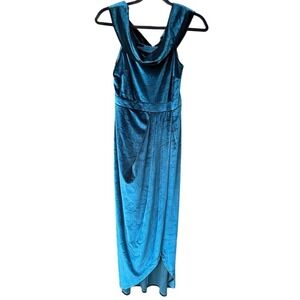 Realtix Teal Velvet Cowl Neck Sleeveless Maxi Dress Formal Evening Gown Size S